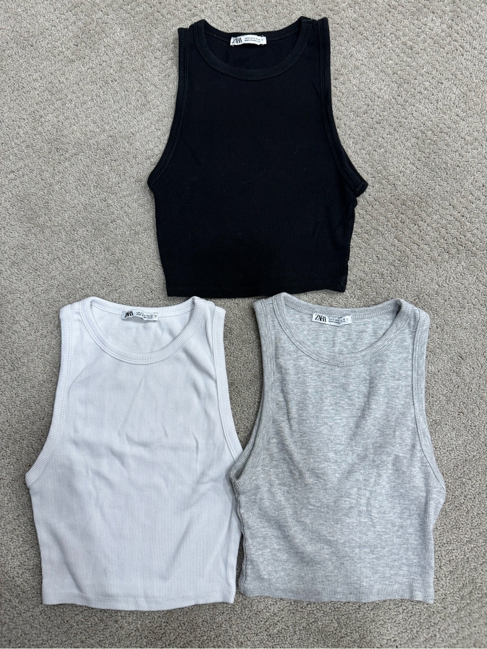 Zara Women’s Ribbed Tank Pack — Black, White, Light Gray